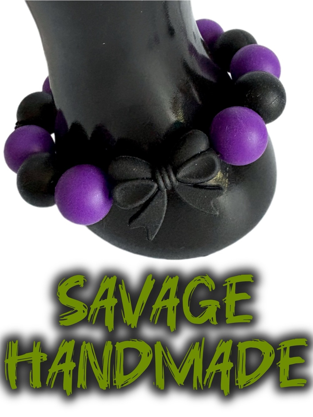 Handmade Purple and Black Silicone Beaded Stretch Bracelet